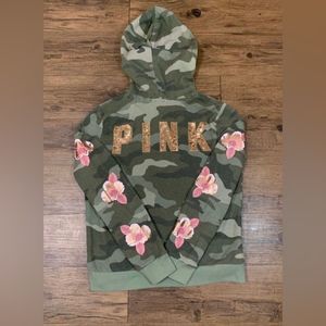 PINK VS CAMO FLORAL BLING HOODIE L